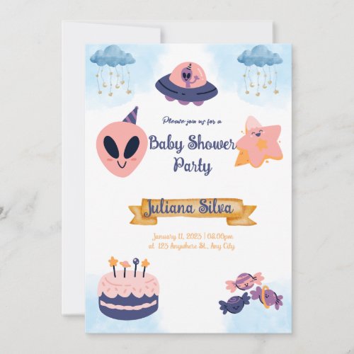 Baby Shower Invitation Pink alien invitation