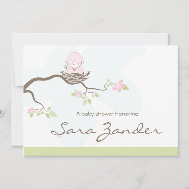 Baby Shower Invitation - Pink  Baby Bird (Front)