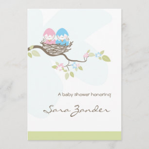 Baby Shower Invitation - Pink & Blue Twin Birds