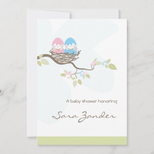 Baby Shower Invitation - Pink &amp; Blue Twin Birds