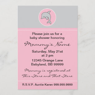 Baby Shower Invitation. Pink Dolphin. 5" x 7" Invitation