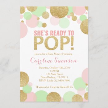 Baby Shower Invitation Pink Gold Mint Polka Dots by Pixabelle at Zazzle