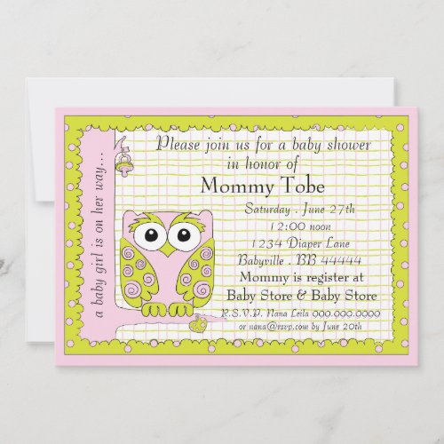 Baby Shower Invitation Pink Green Owl