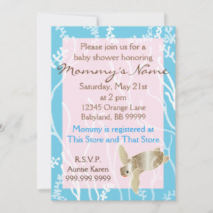 Baby Shower Invitation Pink/Turquoise Turtle