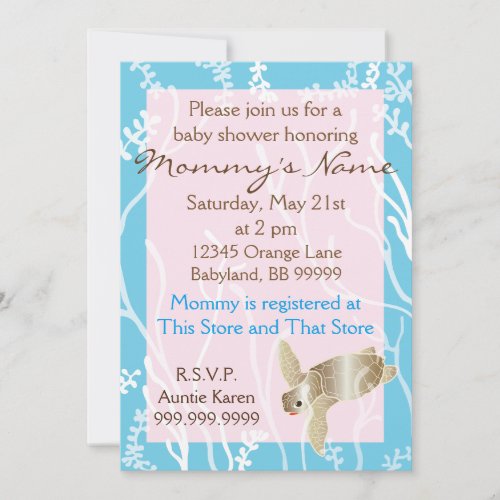 Baby Shower Invitation PinkTurquoise Turtle