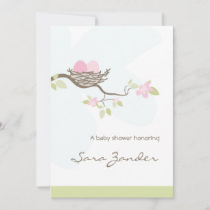 Baby Shower Invitation - Pink Twin Eggs in Nest