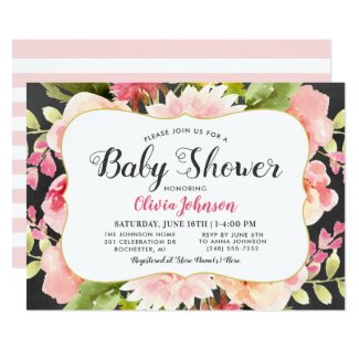 Baby Shower Invitation | Pink Watercolor Flowers