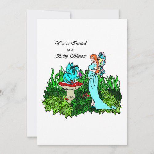 Baby Shower Invitation Pregnant Faerie and Dragon