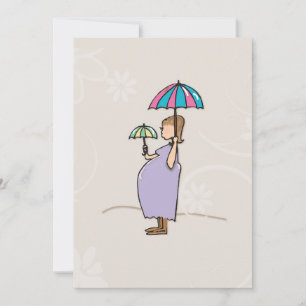 Baby Shower Invitation Pregnant Mom Two Umbrellas