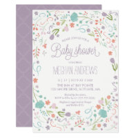 Baby Shower Invitation, Pretty Flowers Girl Invite