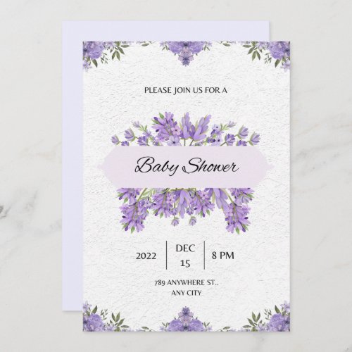 baby shower invitation puple flowers