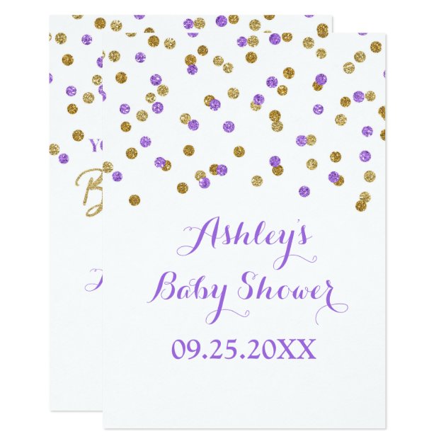 Baby Shower Invitation Purple Gold Confetti