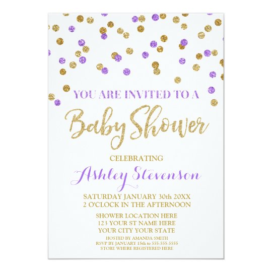 Baby Shower Invitation Purple Gold Confetti | Zazzle.com