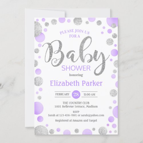 Baby Shower Invitation _ Purple Silver Dots