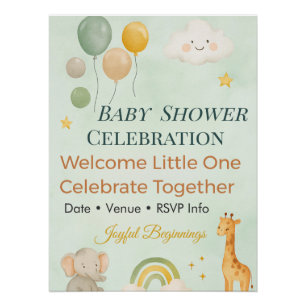 Baby Shower Invitation Rainbow Elephant Cute Poster