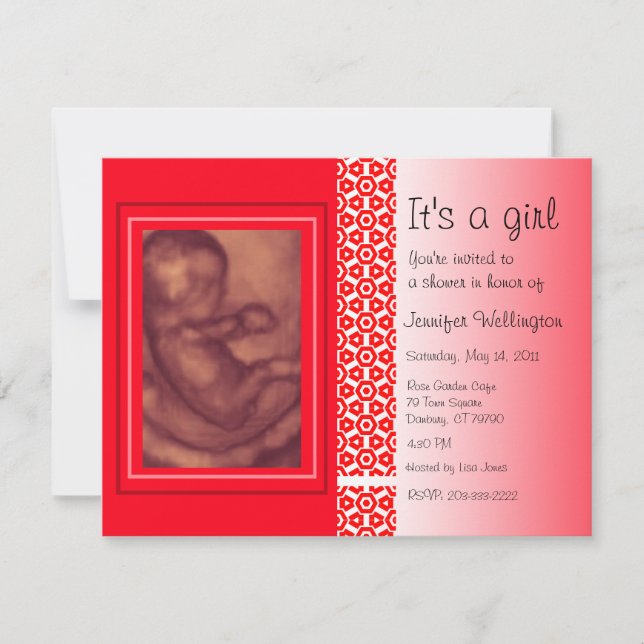 Baby Shower Invitation Red Ultrasound (Front)