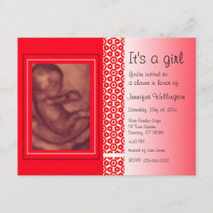 Baby Shower Invitation Red Ultrasound