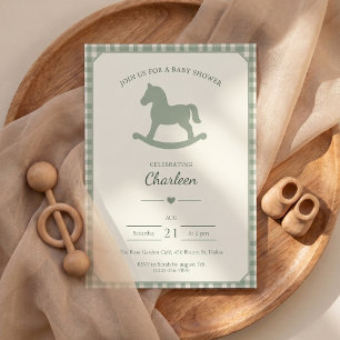 Baby Shower Invitation Sage Green Rocking Horse