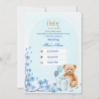 Baby Shower Invitation | Sage Green Teddy Bear Bab