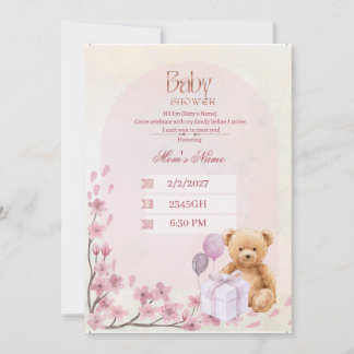 Baby Shower Invitation | Sage Green Teddy Bear Bab