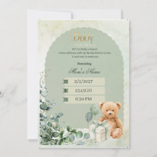 Baby Shower Invitation  Sage Green Teddy Bear Baby