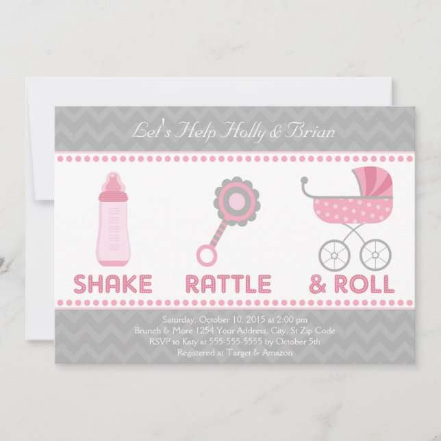Baby Shower Invitation - Shake, Rattle & Roll (Front)
