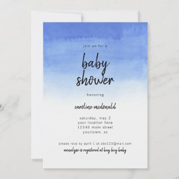 Baby Shower Invitation Simple Blue Ombre Modern by autumnandpine at Zazzle