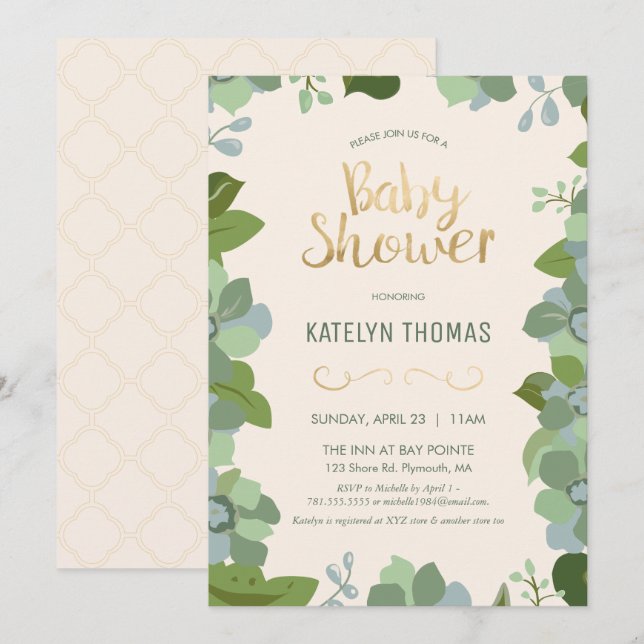 Baby Shower Invitation, Spring, Floral, Customized Invitation (Front/Back)