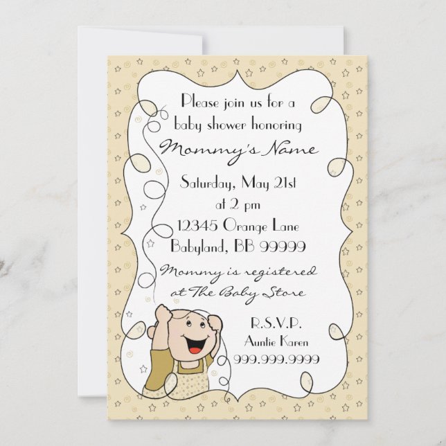 Baby Shower Invitation. Stars/Baby/Gold/Black Invitation (Front)