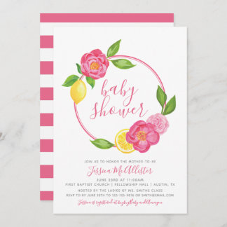 Baby Shower invitation Summer Citrus Floral Stripe
