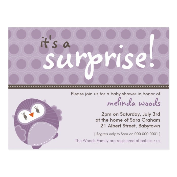 BABY SHOWER INVITATION  surprise owl 1 Postcard