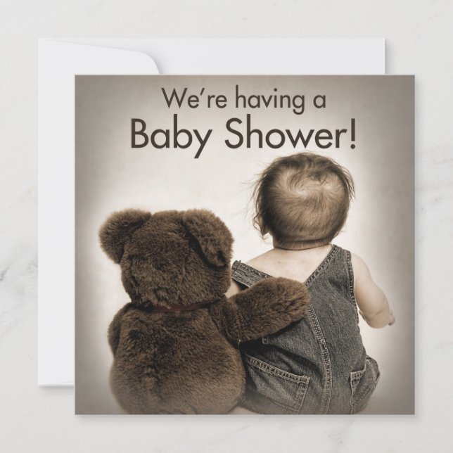Baby Shower Invitation - Teddy Bear and Baby (Front)