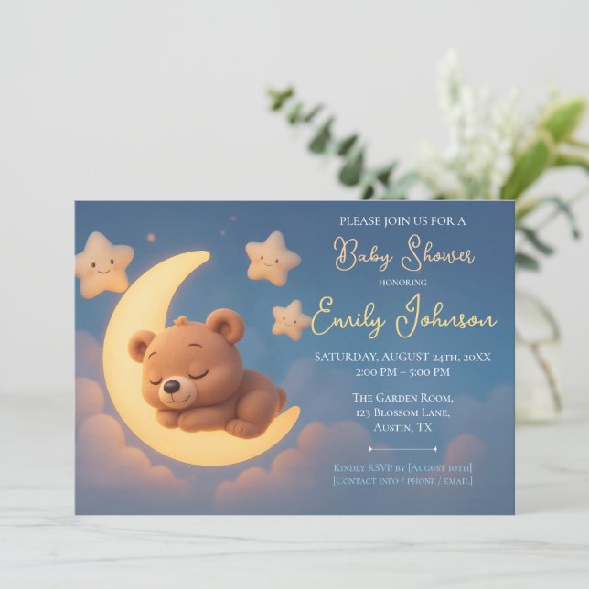 Baby Shower Invitation – Teddy Bear on the Moon (Standing Front)