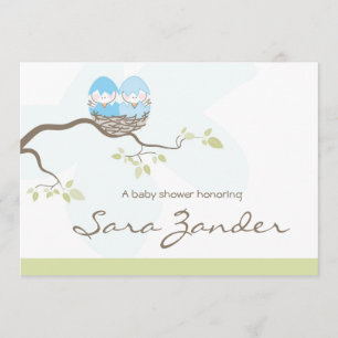 Baby Shower Invitation - Twin Blue Baby Birds