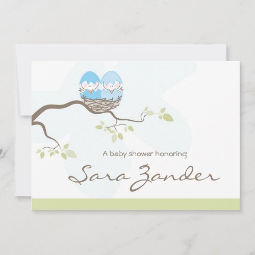 Baby Shower Invitation - Twin Blue Baby Birds