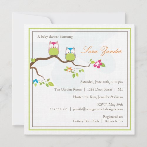 Baby Shower Invitation - Twin Boy &amp; Girl Baby Owls