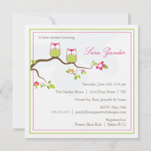 Baby Shower Invitation - Twin Girl Baby Owls