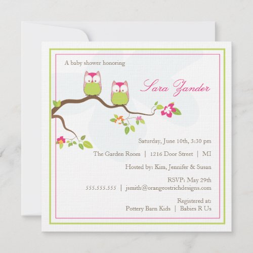 Baby Shower Invitation - Twin Girl Baby Owls