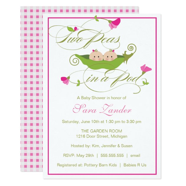 Baby Shower Invitation - Twin Girls Pea In A Pod