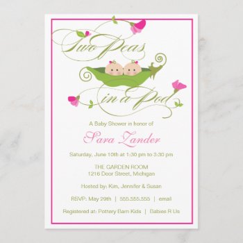 Baby Shower Invitation - Twin Girls Pea In A Pod by OrangeOstrichDesigns at Zazzle