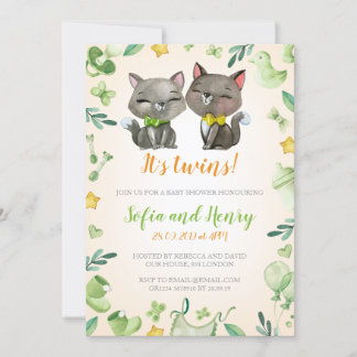 Baby Shower Invitation Twins | Neutral | Cute cats