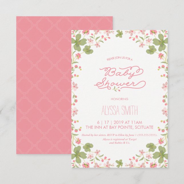 Baby Shower Invitation - Vintage Florals, Girl (Front/Back)