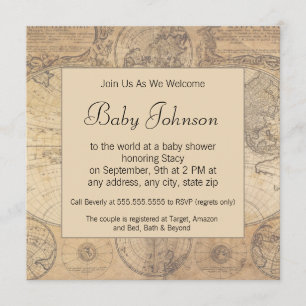 Baby Shower Invitation - Vintage Map Theme