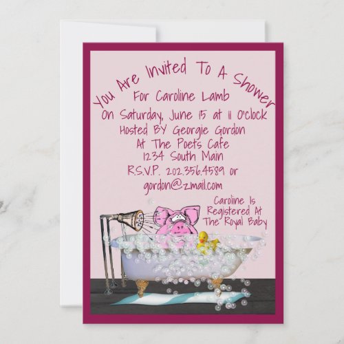 Baby Shower Invitation wCute Pig In Pink