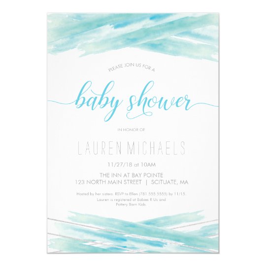 Baby Shower Invitation - Watercolor, Blue, Silver | Zazzle.com
