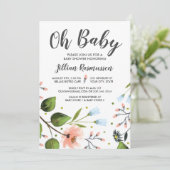 Baby Shower Invitation Watercolor Flowers Oh Baby (Standing Front)