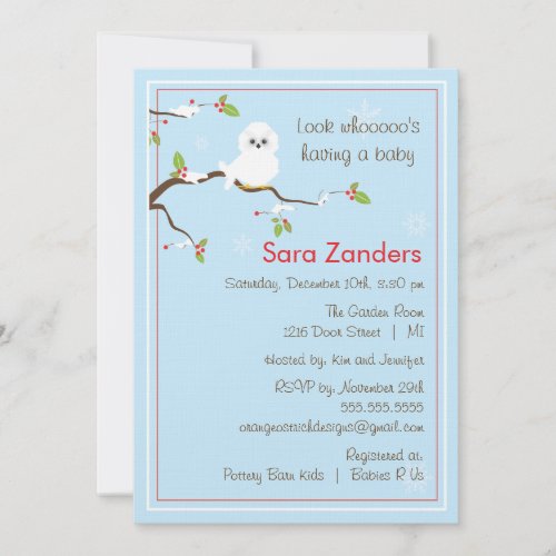 Baby Shower Invitation - Winter Baby Owl