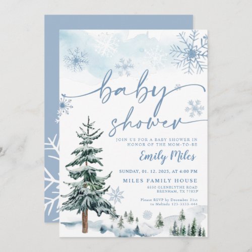 Baby shower invitation winter wonderland blue