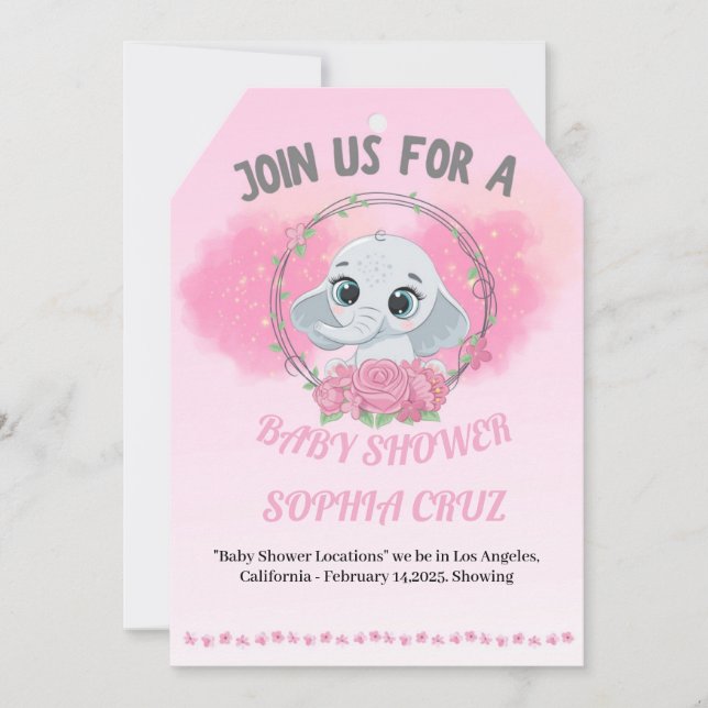 Baby Shower Invitation with a Baby Elephant (Front)
