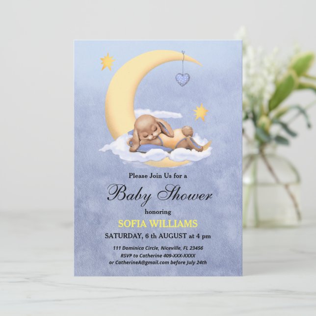 Baby shower invitation with an adorable bunny. (Standing Front)